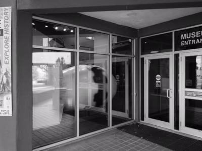 The view of Fat Man as you approach the entrance to the Bradbury Museum.