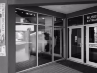 The view of Fat Man as you approach the entrance to the Bradbury Museum.