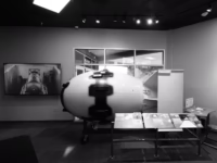 The view of Fat Man from the interior of the Bradbury Museum at Los Alamos, part of the Los Alamos National Lab.