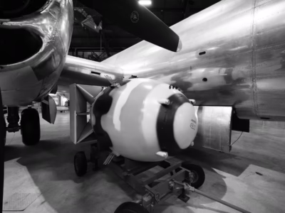 A Fat Man displayed alongside Bockscar at the National Museum of the US Air Force, in Dayton, which gives scale to this very large and heavy bomb.