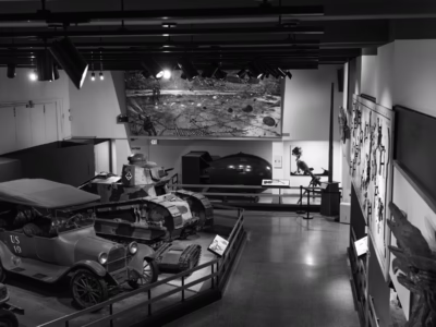 A Fat Man at the West Point Museum. The museum was quiet at the time I was there but while shooting this image from the balcony I was interrupted by a young man and woman who noisily entered the gallery below and, finding the bomb, became quite excited and shot several selfies with Fat Man in the background. Then they abruptly left. Note the Davey Crocket to the right of Fat Man, a sort of atomic bazooka from the 1960s. The explosive force of its small projectile was one-thousandth that of Fat Man.