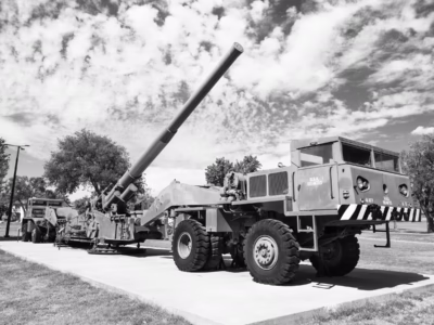 This is the original "Atomic Annie," which fired the nuclear shell in 1953. The cannon was mis-identified for ten years after the nuclear test and found its way to Germany while the backup cannon from the atomic test was mistakenly thought to be Annie. Located at Ft. Sill in Oklahoma.