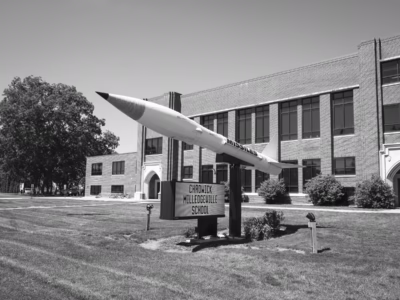 The guard at this school, the Milledgeville Middle School in Milledgeville, Indiana, was surprised to learn that the rocket out in front of the school was a nuclear weapon.