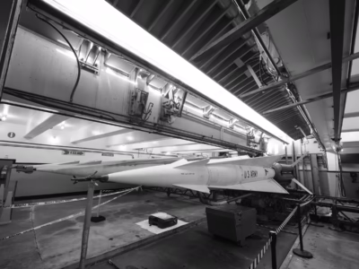 The doors have started to open and the Nike-Hercules will begin its rise to the surface, in preparation for launch. At the National Park Service's SF-88 site near San Francisco.