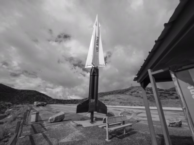 I stumbled upon this missile on my way to the White Sands Missile Range main entrance--it was not in my database. iIt sits on the road coming down the mountain, overlooking the base five miles in the distance.