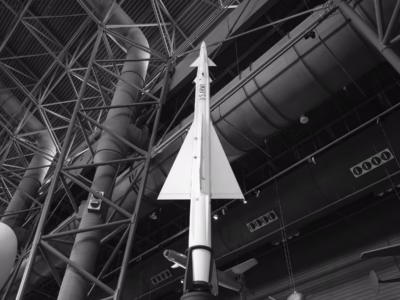 The Nike-Ajax (originally just called "Nike") was a guided, surface-launched, anti-aircraft missile, the world's first. For all of its advanced features it lacked the ability to distinguish individual planes in a formation. This Nike-Ajax is at the Smithsonian Air and Space Museum Annex in Chantilly, Virginia.