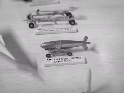 Many airplanes modeling kits in the past included nuclear armament--not as common nowadays. The Travis AFB Aviation Museum, where this one is found, had at least eight small models of nuclear weapons.