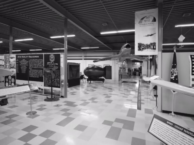 This Fat Man bomb, at the Travis AFB Aviation Museum, is a "ballistic case" for a real bomb, probably one of the Mark III units--the Fat Man-style bombs that were made after WWII. It is on long-term loan from the Nuclear Museum in Albuquerque.
