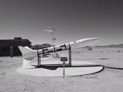 An Honest John at the Yuma Proving Ground. Its paint job, which indicates it was intended to be a test model, looks surprisingly modern as many contemporary nuclear weapons are painted white.