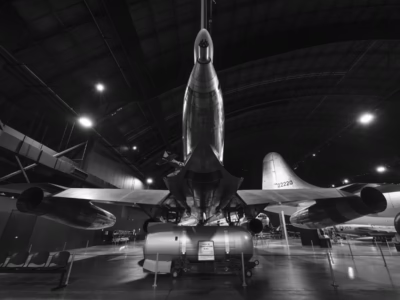 The particular B53 bomb pictured here, under the cannon-equiped tail of the B-58 Hustler, is the final B53 in the US stockpile. This unit was disassembled in 2011 and arrived the National Museum of the US Air Force in 2012.