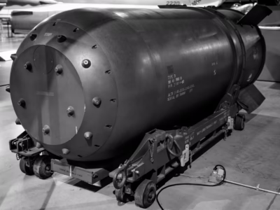 The Mark 41 was considered highly efficient, one of the most efficient ever made, in terms of its use use fissile matrerial to its explosive power. Of course, being such a powerful weapon it still used a lot of fissile material. (Located at the National Museum of the USAF.)