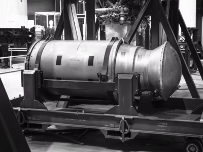 This is the physics package to the B53. When used as a missile warhead (i.e., in the Titan II's W53), the orientation of the physics package is counter-intuative: The rounded end faces the bottom of the missile, the flat part faces toward the nose. I do not know the orientation of the physics package when used as a bomb. Located at the National Museum of the US Air Force, in Dayton.