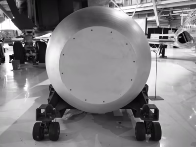 With its wide, blunt nose, the B53 doesn't resemble anything you might think of as a "bunker buster" bomb, yet that seems to have one of its primary puposes. Prime targets included underground command centers around Moscow. The bomb's large yield--9 megatons--perhaps make up for the lack of accurate aiming techologies in the 1960s. This bomb is at the Wings Over the Rockies Museum, In Denver, Colorado.